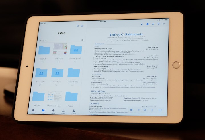 I store copies of my resume and other precious documents on my iPad, for both backup purposes and easy access on the move.