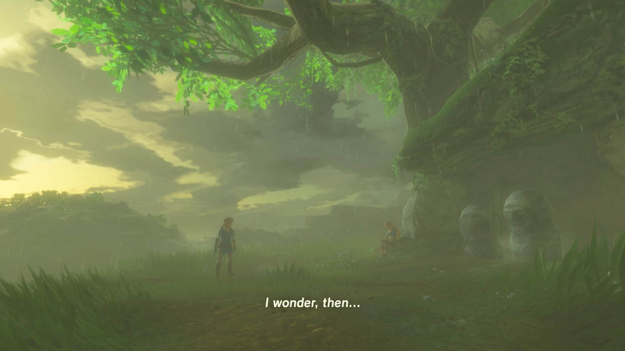 Screenshot of a cinematic memory between Link in Zelda.