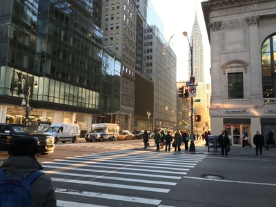 Fifth Ave and 42nd Street at dawn in the winter.
